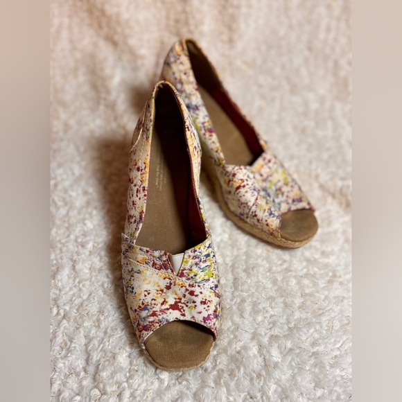 TOMS Bernardo Wedge Heels Sandals Splatter - Picture 1 of 4
